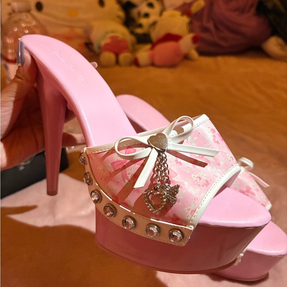 Sugar Thrillz Shoes - Sugar Thrillz Pink Floral Platform Heels
